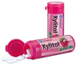Miradent Xylitol bērnu košļājamā gumija ar zemeņu garšu un ksilitolu, 30gb