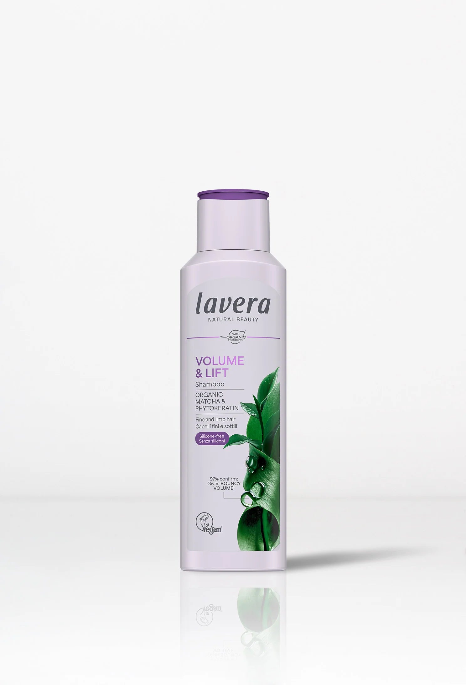 Lavera Volume & Lift kopjošs šampūns smalkiem matiem ar bio matchu un augu keratīnu, 250ml