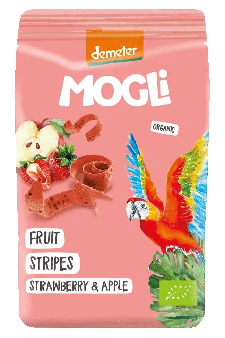 Mogli BIO augļu sloksnes ar zemenēm un čia sēklām, bez pievienota cukura, 25g