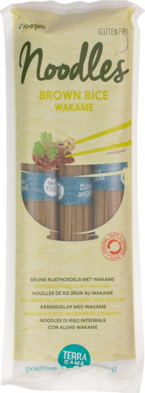 Terrasana BIO brūno rīsu nūdeles ar Wakame jūras zālēm bez glutēna, 250g