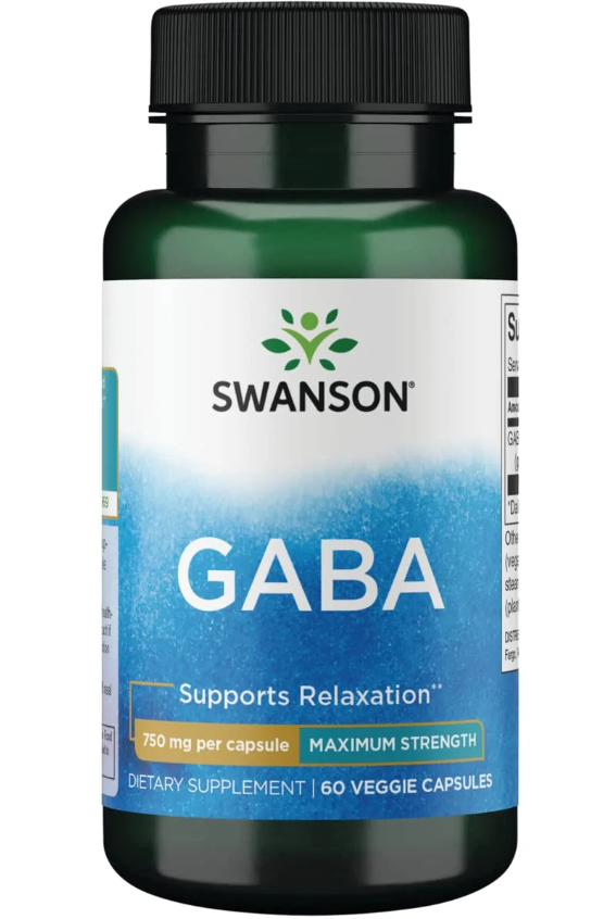 Swanson uztura bagātinātājs Gaba (Gamma aminosviestskābe) 750mg, 60 kaps.