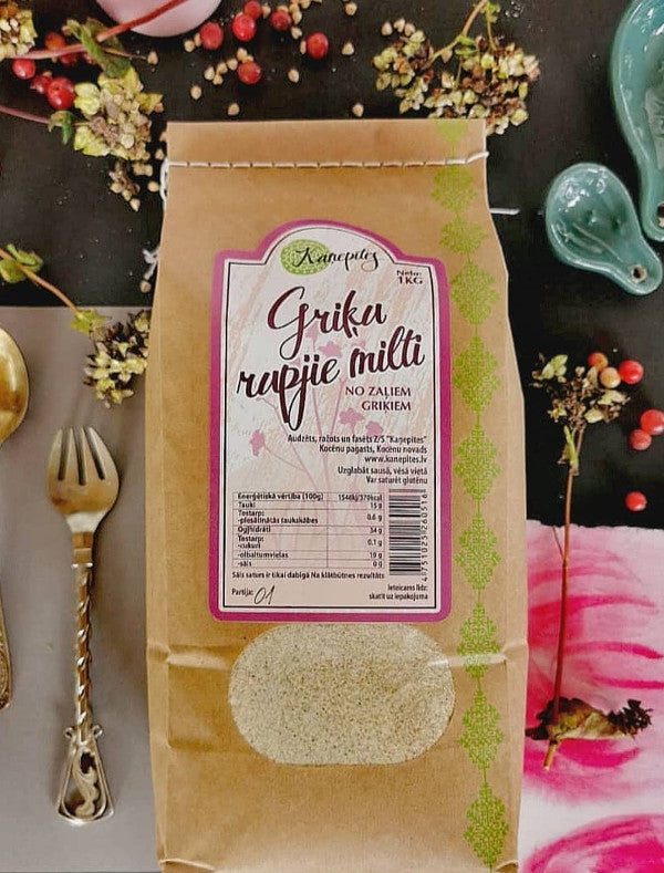 Kaņepītes BIO zaļo griķu milti, rupjie, 1kg