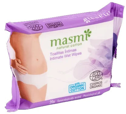Masmi mitrās salvetes intīmajai higiēnai no bio kokvilnas, 20 gab.