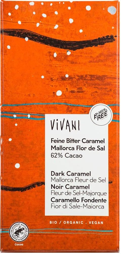 Vivani BIO tumšā šokolāde ar karameli un Fleur de Sel sāli, 80g