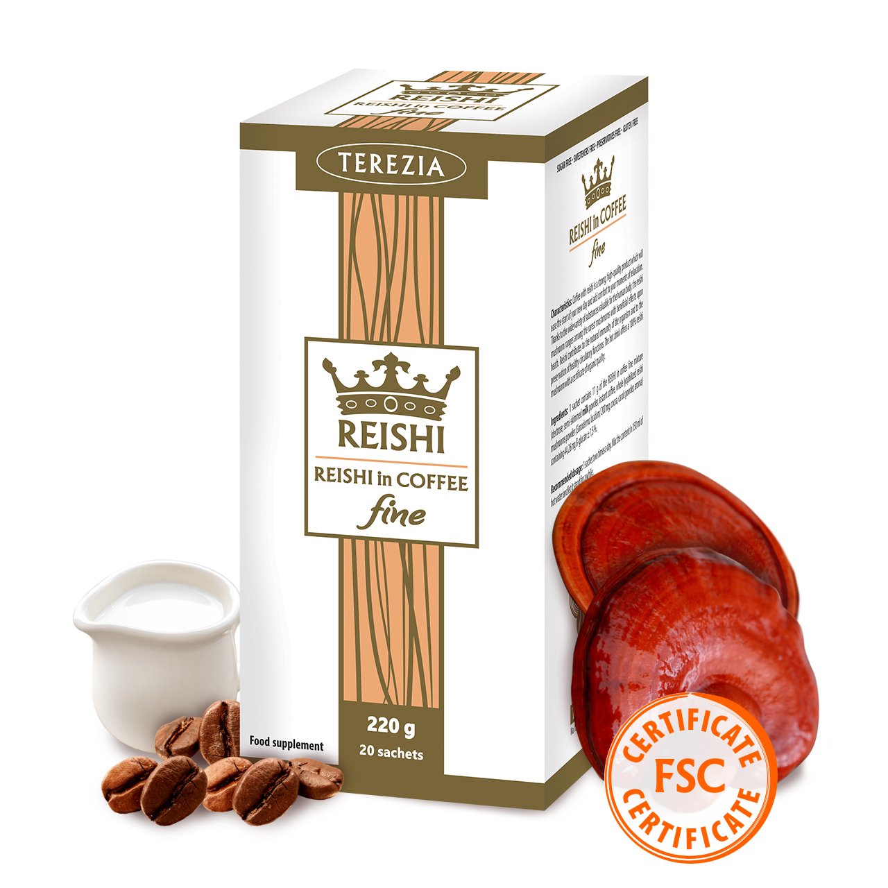 Terezia uztura bagātinātājs REISHI in COFFEE fine (kafija ar reiši sēni), 20pac. x 3,4g