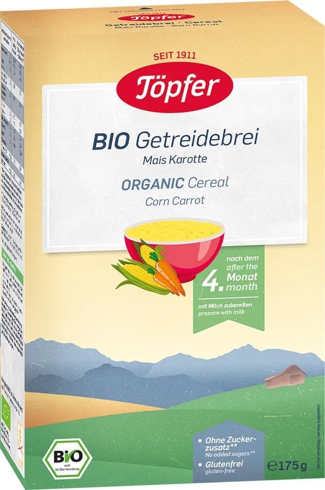 Topfer BIO bezglutēna kukurūzas biezputra ar burkāniem no 4. mēn., 175g
