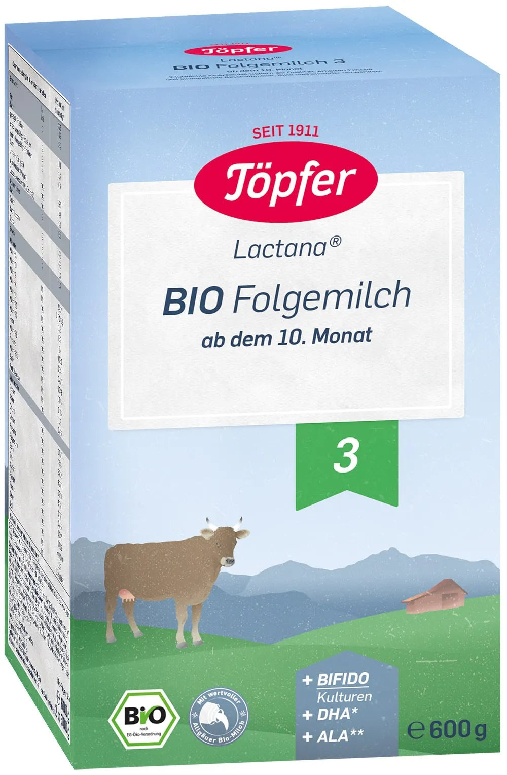 Topfer BIO Lactana 3 mākslīgais piena maisījums zīdaiņiem no 10 mēnešu vecuma, 600g