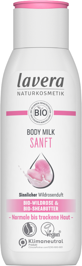 Lavera mīkstinošs ķermeņa pieniņš ar bio savvaļas rozi un šī sviestu, 200ml