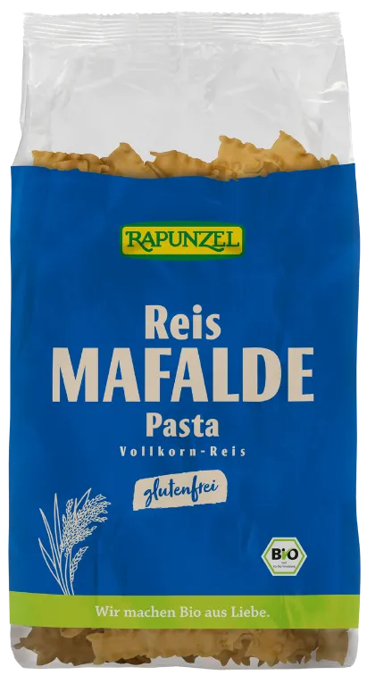 Rapunzel BIO bezglutēna pilngraudu rīsu pasta / makaroni Mafalde, 250g