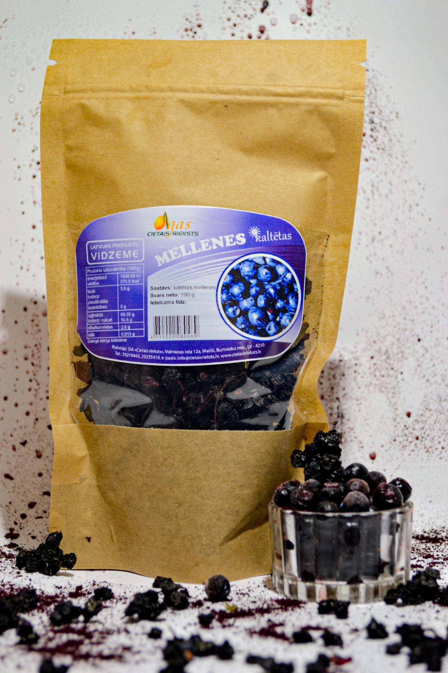 Cietais rieksts kaltētas mellenes, 100g