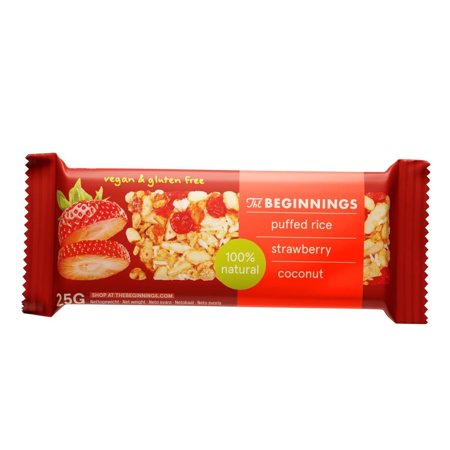 The Beginnings bezglutēna batoniņš no pūstiem rīsiem ar zemenēm, 25g