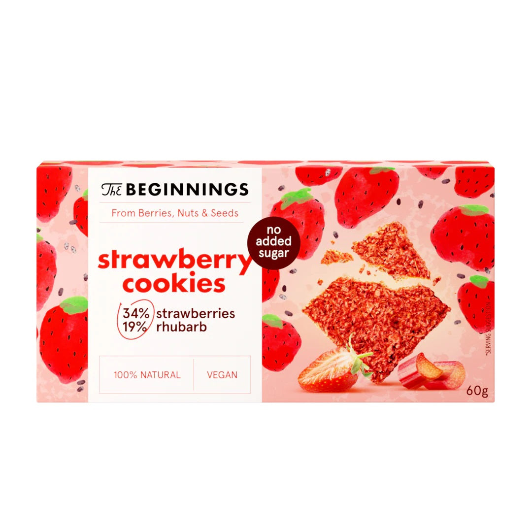 The Beginnings bezglutēna zemeņu un rabarberu cepumi bez pievienota cukura, 60g