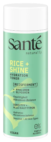 Sante mitrinošs sejas toniks RICE + SHINE – dziļai mitrināšanai un ādas mikrobioma līdzsvaram, 125ml