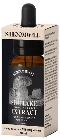 Shroomwell BIO uztura bagātinātājs Šitake sēnes Lentinula edodes ekstrakts, 30ml
