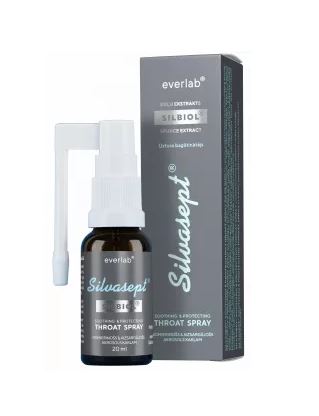 Biolat Everlab uztura bagātinātājs nomierinošs un aizsargājošs aerosols kaklam Silvasept, 20ml