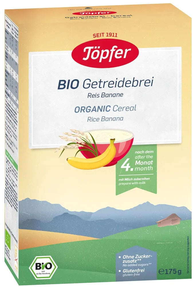 Topfer BIO bezglutēna rīsu biezputra ar banāniem no 4. mēn., 175g