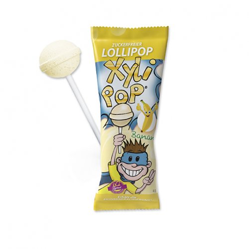 Miradent XyliPOP Lollipops konfekte uz kociņa ar banānu garšu un ksilitolu, 6g