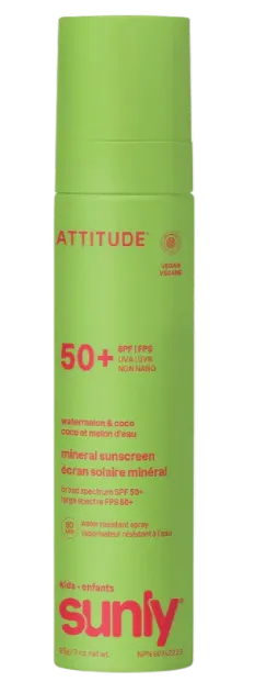 Attitude Sunly izsmidzināms saules aizsarglīdzeklis bērniem ar SPF50 "Watermelon & Coco", 75ml