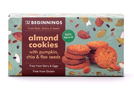 The Beginnings bezglutēna mandeļu cepumi ar ķirbju, čia un linsēklām, 80g