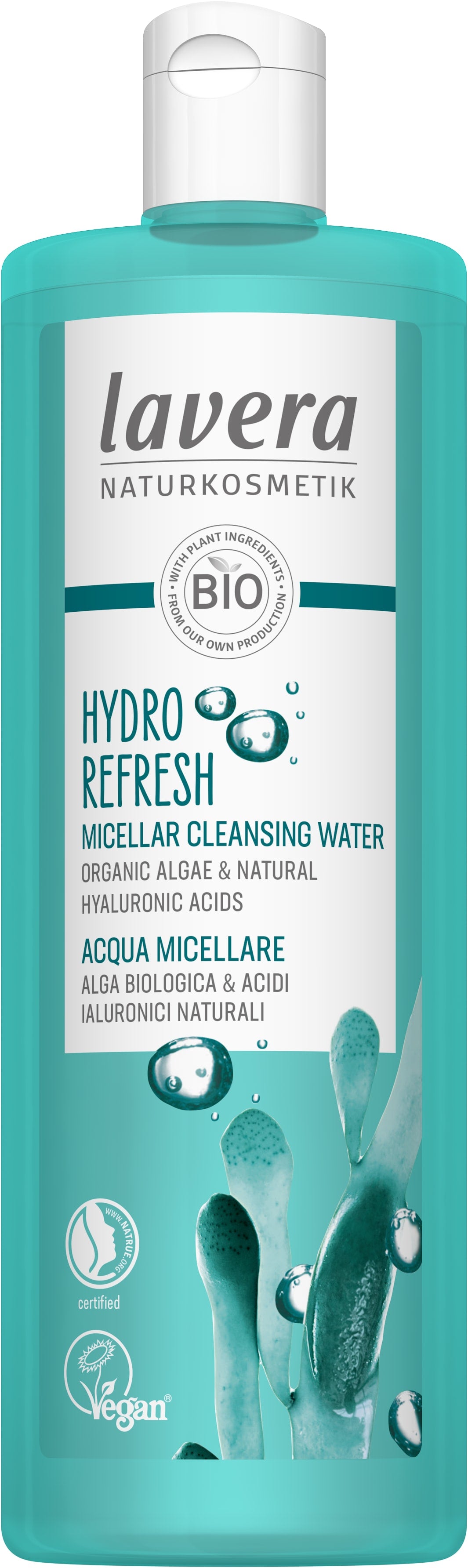 Lavera Hydro Refresh attīrošs micelārais ūdens ar bio aļģēm un dabīgu hialuronskābi, 400ml