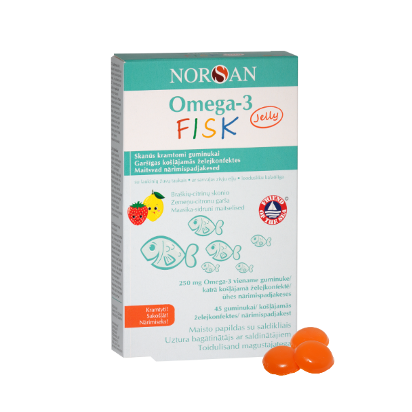 Norsan Omega 3 Kids Jelly dabiskas zivju eļļas pastilas bērniem, 45gb.