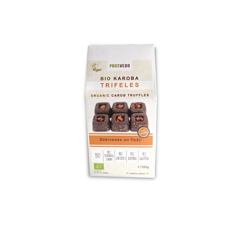 Prosvego BIO karoba trifeles ar dzērvenēm un fizāļiem, 100g