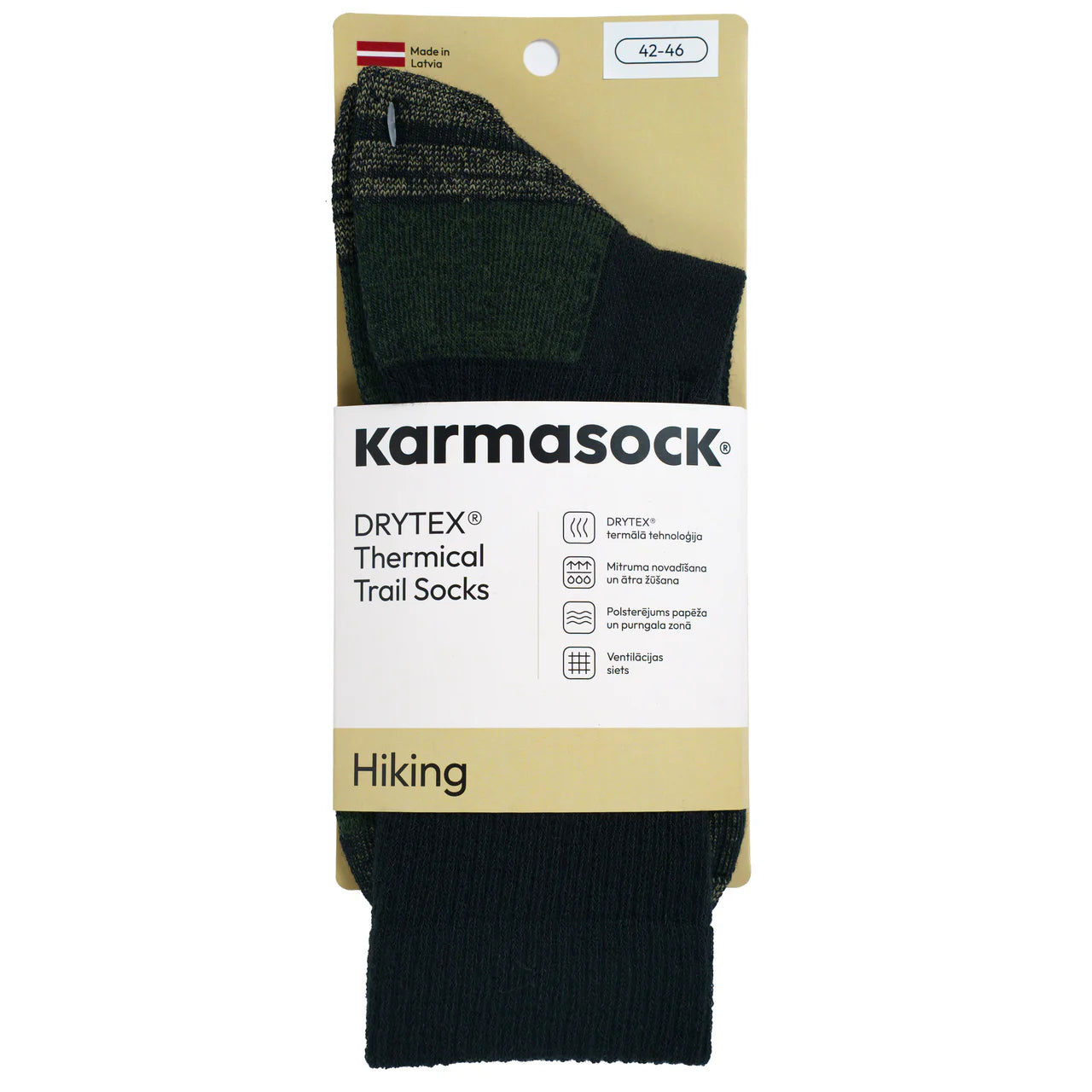 Karma Sock DRYTEX® taku skriešanas un pārgājienu vasaras zeķes, melnas, izm. 42-46