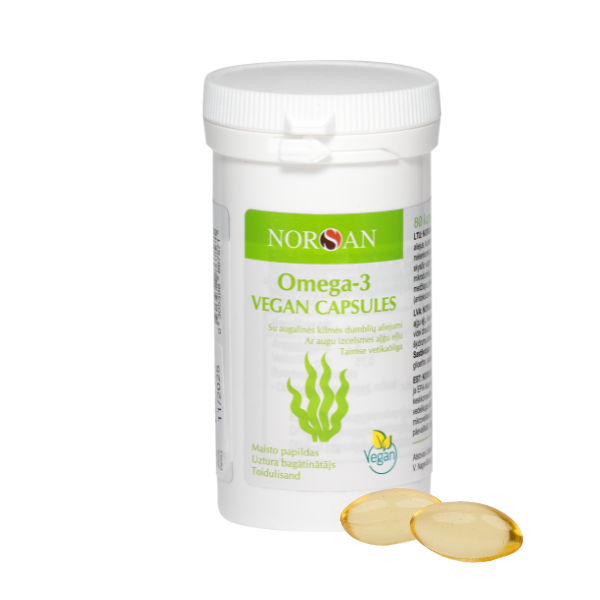 Norsan Omega 3 Vegan jūras aļģu eļļa vegāniem, 80 kaps.