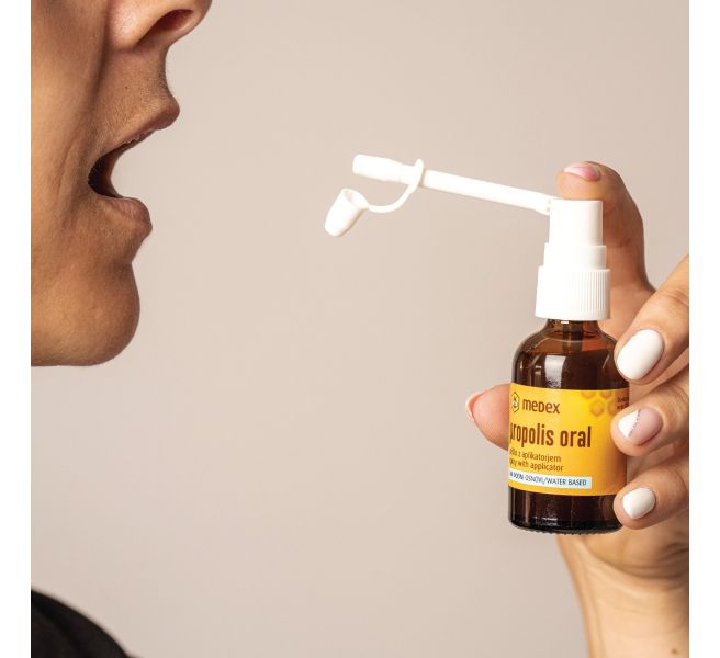Medex uztura bagātinātājs Propolis Oral - 10% propolisa ekstrakts ūdens šķīdumā ar niacīnu un salviju, 30ml