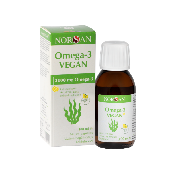 Norsan Omega 3 Vegan jūras aļģu eļļa vegāniem ar citronu garšu, 100ml 