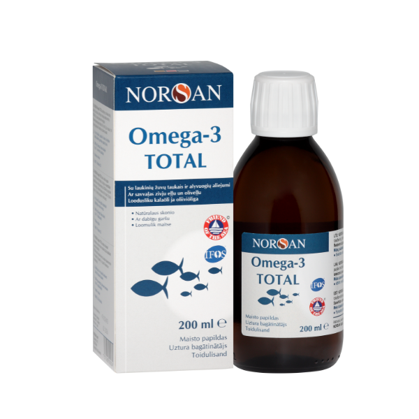 Norsan Omega 3 Total dabiska zivju eļļa ar dabīgu garšu, 200ml