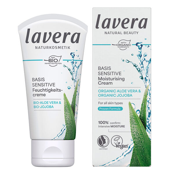 Lavera Basis Sensitiv mitrinošais sejas krēms  ar bio alveju un bio hohobu, 50 ml