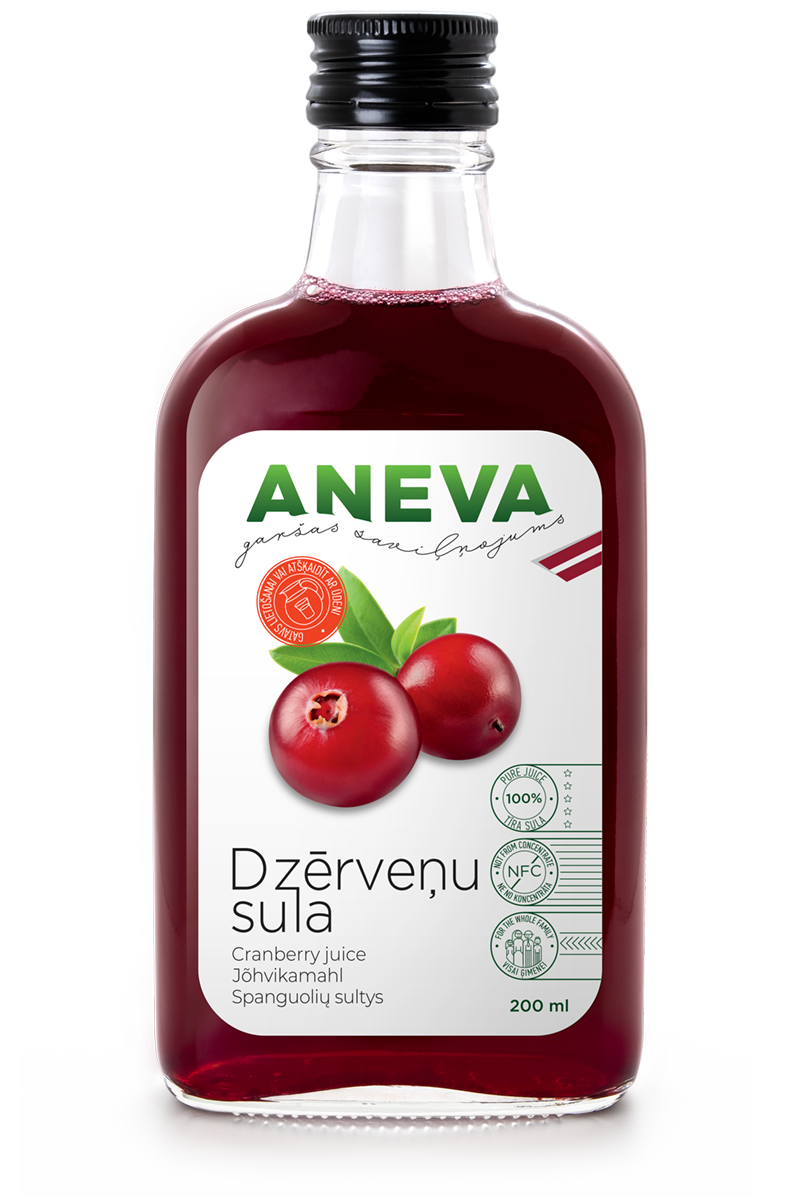 Aneva 100% dzērveņu sula, 200ml