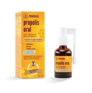 Medex uztura bagātinātājs Propolis Oral - 10% propolisa ekstrakts ūdens šķīdumā ar niacīnu un salviju, 30ml