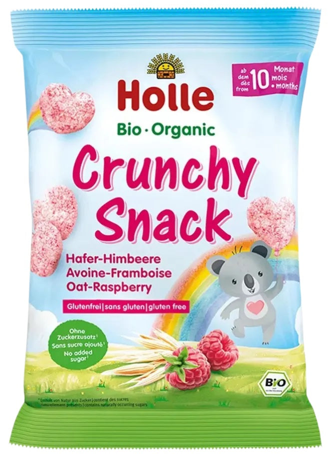 Holle Kids BIO kraukšķīgas auzu uzkodas bērniem ar avenēm no 10mēn., 30g