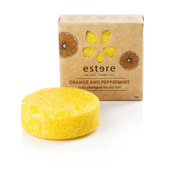 Estere Nature Cosmetics cietais šampūns / šampūnziepes "Apelsīns - Piparmētra", 60g