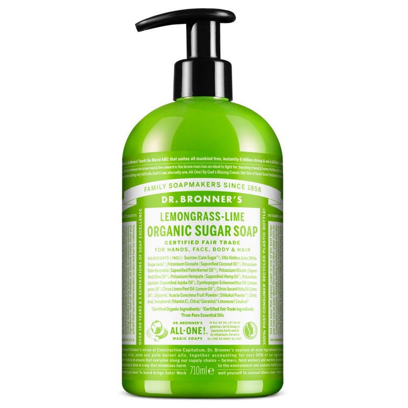 Dr. Bronner`s citronzāles un laima šķidrās cukura ziepes ar dozatoru, 710ml