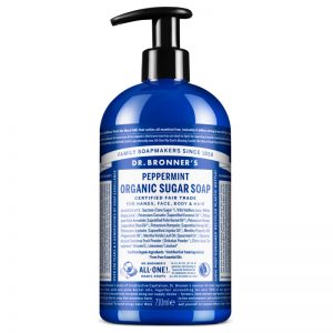 Dr. Bronner`s piparmētru šķidrās cukura ziepes ar dozatoru, 710ml