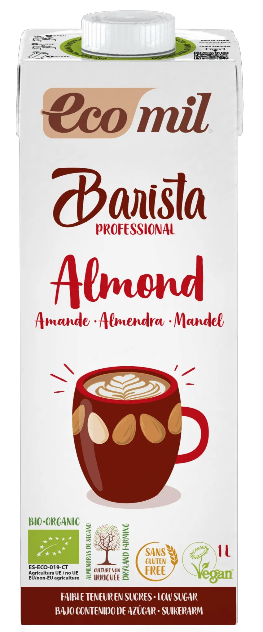 Ecomil BIO bezglutēna baristas mandeļu dzēriens ar zemu cukuru saturu, 1l