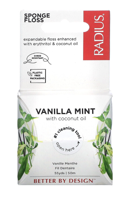 Radius zobu diegs ar vaniļu un piparmētru kartona iepakojumā, 50m