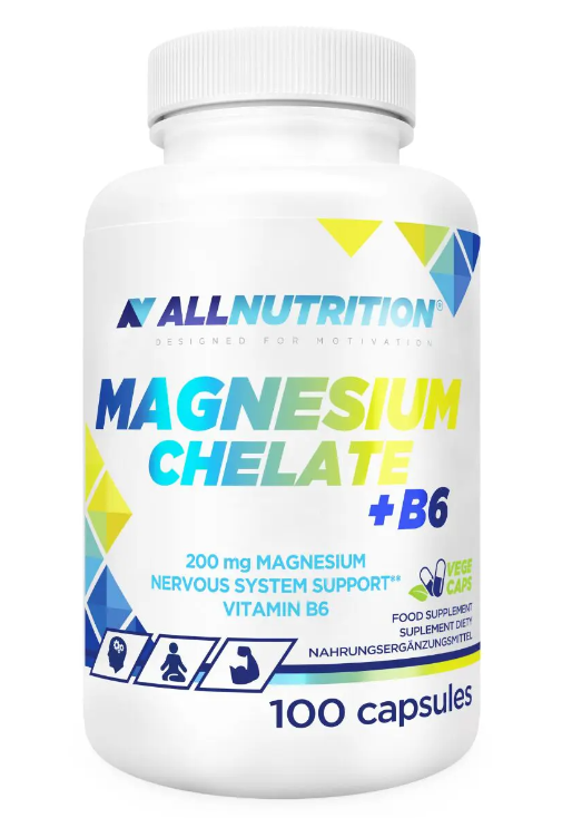 Allnutrition uztura bagātinātājs Magnesium Chelate + B6 (Magnija bisglicināts + B6) 100 kaps.