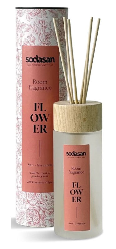 Sodasan Living mājokļa aromatizētājs / difūzeris ar rožu un ģerānijas aromātu Flower, 200ml