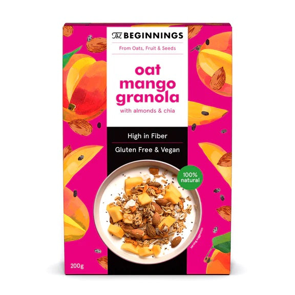 The Beginnings bezglutēna auzu pārslu granola ar mango un mandelēm, 200g