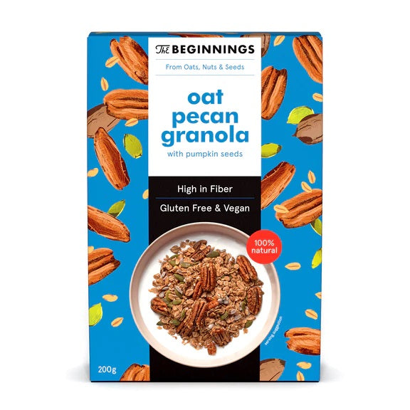 The Beginnings bezglutēna auzu pārslu granola ar pekanriekstiem un ķirbju sēklām, 200g