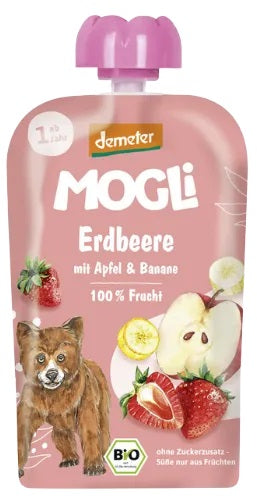 Mogli BIO zemeņu, ābolu, banānu biezenis, 100g