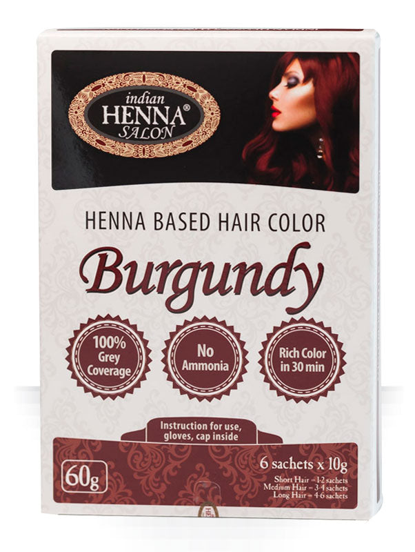 Indian Henna Salon matu krāsa uz hennas bāzes Burgundy (burgunds), 6x10g