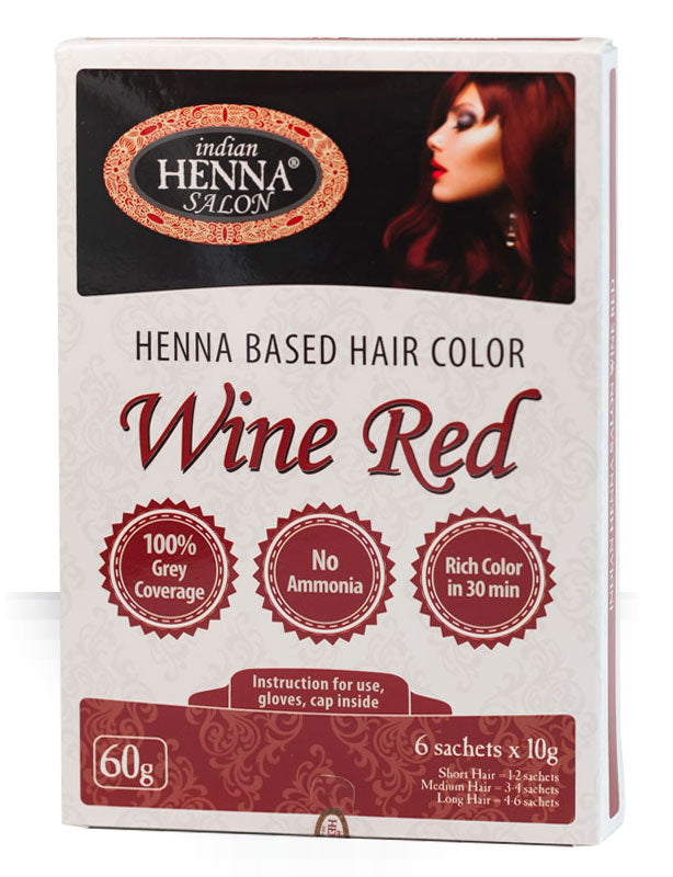 Indian Henna Salon matu krāsa uz hennas bāzes Wine Red (sarkanvīns), 6x10g