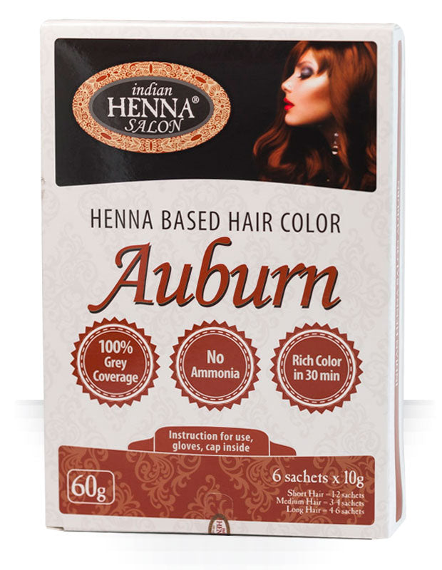 Indian Henna Salon matu krāsa uz hennas bāzes Auburn (zeltainais kastanis), 6x10g