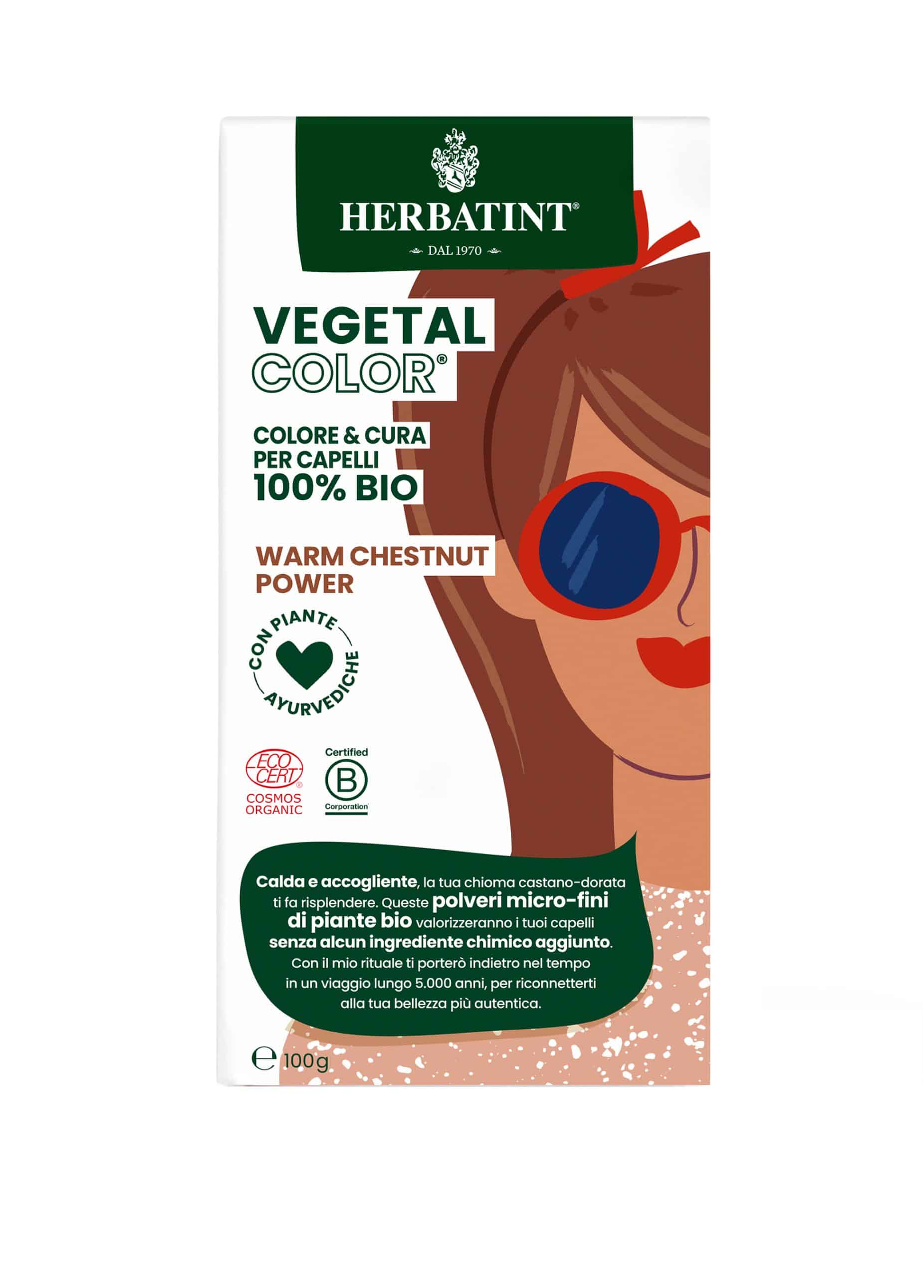 Herbatint Vegetal 100% dabīga pulverveida matu krāsa Warm Chesnut (brūna), 100g
