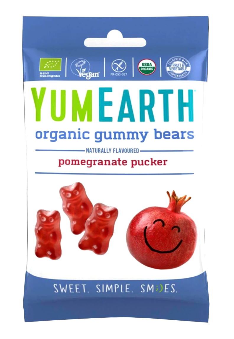 YumEarth BIO želejkonfektes Lācīši ar granātābolu garšu, 50g